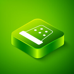 Isometric Thimble for sewing icon isolated on green background. Green square button. Vector