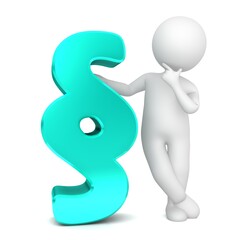 Paragraph sign cyan with thinking stick man 3d