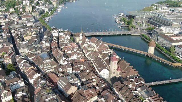 Aerial shot of Lucerne city center in Switzerland, Europe