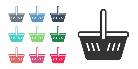 Black Shopping basket icon isolated on white background. Online buying concept. Delivery service sign. Shopping cart symbol. Set icons colorful. Vector