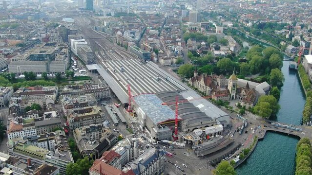 Aerial View Of Zurich Main Train Station (Hauptbahnhof Or HB), Switzerland