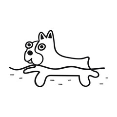 Dog swimming. Outline icon. Illustration on white background.