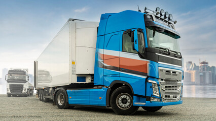 Fototapeta premium container truck. The concept of cargo delivery