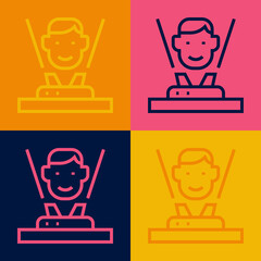 Pop art line Hologram icon isolated on color background. Global communication technology. Vector