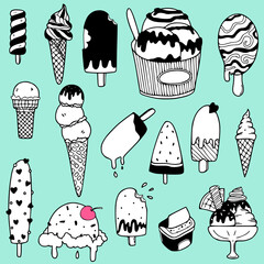 Ice cream doodle vector design elements set