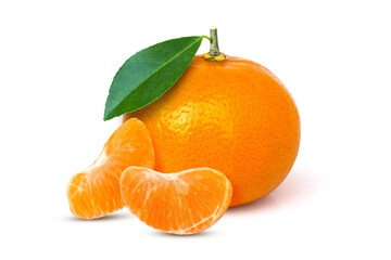 tangerines with leaves isolated