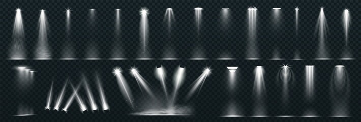 Scene illumination collection, transparent effects. Bright lighting with spotlights