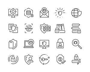Network Security Icons - Vector Line. Editable Stroke. 