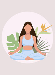 Beautiful woman is doing yoga and sitting in the lotus position