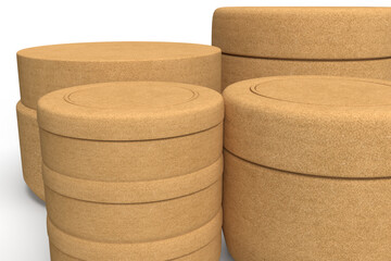 3D Illustration - Round eco-friendly cardboard boxes in different sizes.