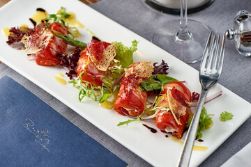 rolls with salmon cream cheese