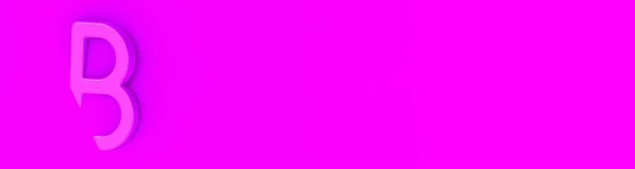 Letter B Is pink on pink background. Part of letter is immersed in background. Banner for insertion into site. Place for text cope space. Horizontal image. 3D image. 3D rendering.
