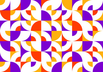 Geometric abstract seamless pattern with colorful simple elements of geometry, wallpaper background in retro 70s style, Bauhaus constructive style tiles.