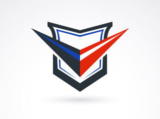 Shield logo vector, ammo protection symbol, antivirus or sport theme, insurance or guarantee.