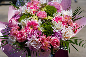 beautiful bouquet of multicolored flowers.