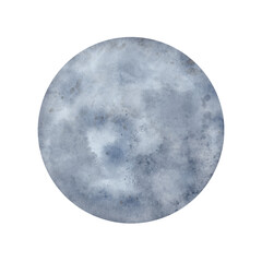 Watercolor full Moon illustration. Mystical dusty blue cosmic round shape isolated on white background. Magic Earth satellite. Celestial lunar print for cards, poster, invitations
