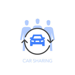 Simple visualised car sharing symbol with a group of people and a vehicle. Easy to use for your website or presentation.