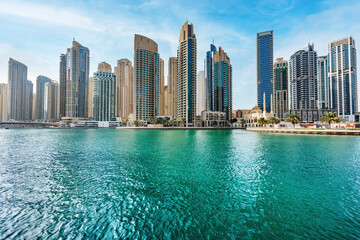 Fototapeta na wymiar Skyscrapers high-rise business buildings in Dubai UAE