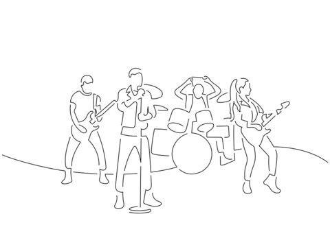minimalist line art band performing music clip art preview