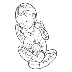 Vector  line art illustration of a newborn. Linear sleeping baby for creating greeting cards, postcard, invitations, banners, arrangement illustrations, books, covers.