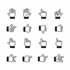 Hands collection line icon. Hand counting and hand gesture icon such as like, love, fist . black line. isolated background