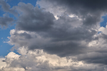 Dramatic stormy dark and light clouds before rain, blue sky white clouds as background pattern wallpaper