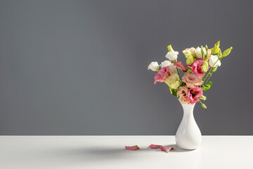 bouquet of eustoma on dark background