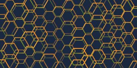 Dark Abstract Background,  Overlapping Geometric Frames, Hexagons Pattern - Geometrical Art Deco Style Graphic Design for Cards, Covers, Flyers - Minimalist Line Art Collection for Web or Decoration