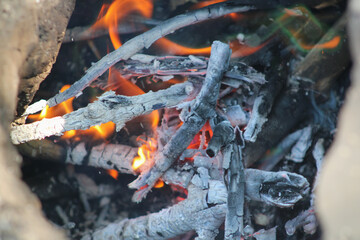 Smoldering embers of burning wood, macro
