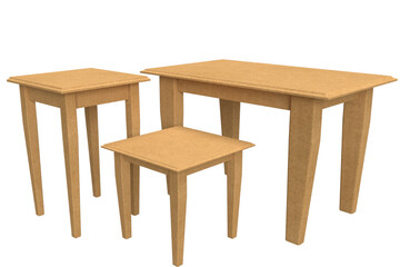 3D Illustration - Three eco-friendly cardboard tables.