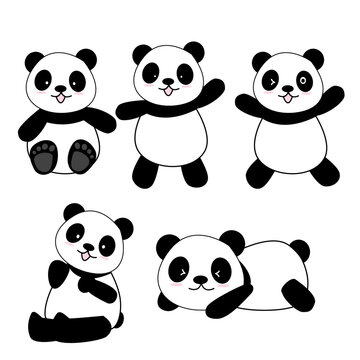 Cute Cartoon Panda Bears Vector illustration, set of panda.