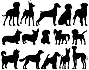 set of dog silhouette, on white background, isolated, vector