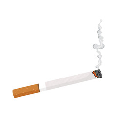 Smoldering cigarette with smoke. Vector illustration isolated white background.