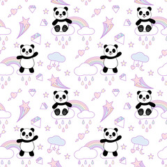 Cute Panda Seamless Pattern Background, Cartoon Panda Bears Vector illustration, Creative kids for fabric, wrapping, textile, wallpaper, apparel.