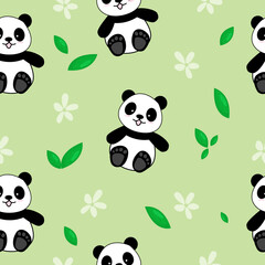 Cute Panda Seamless Pattern Background, Cartoon Panda Bears Vector illustration, Creative kids for fabric, wrapping, textile, wallpaper, apparel.