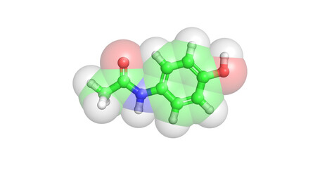 Fototapeta na wymiar Acetaminophen (paracetamol) molecule, 3D 