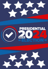 Obraz na płótnie Canvas Presidential Election 2024 in United States. Vote day, November 5. US Election campaign. Make your choice! Patriotic american vector illustration. Poster, card, banner and background
