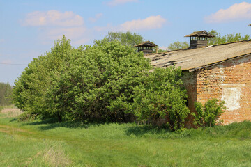 Destroyed barn on an old abandoned farm