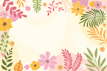 Design banner frame flower Spring background with beautiful. flower background for design. Colorful background with tropical plants. Place for your text.