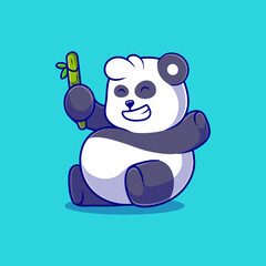 cute fat panda illustration eating bamboo suitable for mascot sticker and t-shirt design