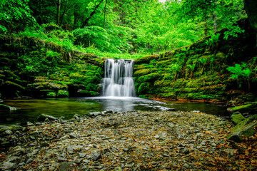 Fototapeta Dziki wodospad  w zieleni w drodze na Kotarz / A wild waterfall in the green on the way to Kotarz obraz