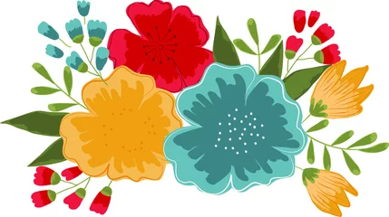 Gardinen Stylized, abstract red, yellow and blue flowers. Vector illustration drawn by hands. © Юлия Бондарчук