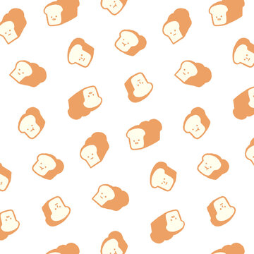 Hand drawn vector illustration of bread pattern on white background in cartoon style. For textile, fabric, wrapping paper. Abstract wallpaper.