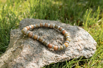 Bracelet made of natural jasper stones beads. Handmade jewelry. Woman exoteric accessories. Talismans and amulets.