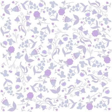 Cute romantic seamless ornament with flowers and butterflies in grey and violet tones on a white background in vector. Delicate print for lingerie fabric.