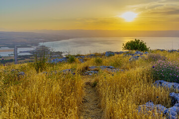 Sunrise view of the Sea of Galilee, from Mount Arbel