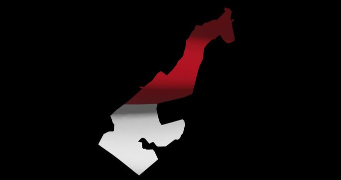 Monaco national flag on map outline, waving animation. 4K alpha channel graphic footage of country shape