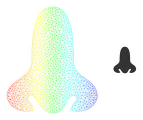 Spectrum colorful mesh nose organ. Vector model based on nose organ icon. Colored carcass mesh icon.