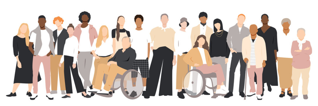 People stand side by side together. Flat vector illustration.