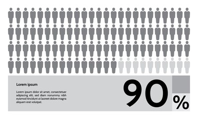 90 percent people population demography, diagram, infographics concept, element design. Vector illustration